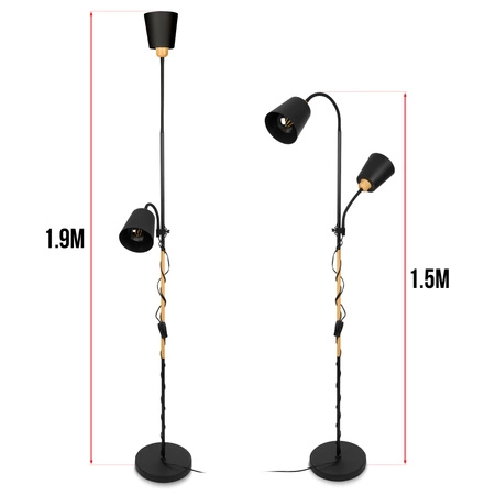 Lampa Podłogowa stojąca 2xE27 nowoczesna Czarna Regulowana do salonu Loft LPD-005 BLACK E27 LEDLUX
