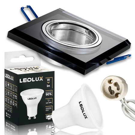 Zestaw Oprawa Halogenowa Szklana LX-7003 Czarna Kwadratowa + Żarówka LED GU10 12W biała zimna LEDLUX