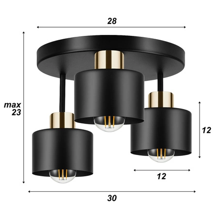 Lampa Sufitowa LX- 1020 Czarna + Złoto 3x E27 LEDLUX