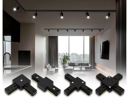 Łącznik Krzyżowy do Szyn Oświetleniowych LED typ X Czarny LEDLUX