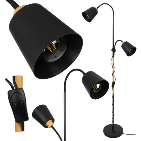 Lampa Podłogowa stojąca 2xE27 nowoczesna Czarna Regulowana do salonu Loft LPD-005 BLACK E27 LEDLUX