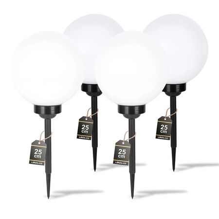 4x Lampa Solarna LED Wbijana Ogrodowa biała kula 25cm LSOL-024 LEDLUX