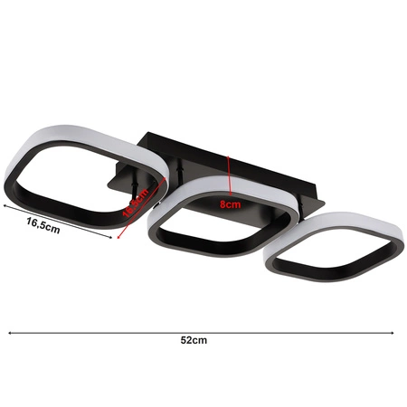 Lampa Sufitowa Wisząca LED Geometryczna LX- 955 72W+ Pilot Czarna 3000k-6000k LEDLUX