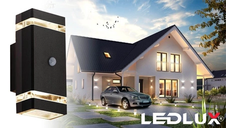 Kinkiet Ogrodowy Lampa Elewacyjna Zewnętrzna LX- 9110 PIR Czarna LEDLUX