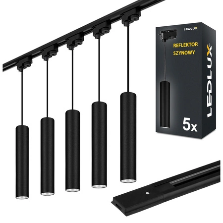 Zestaw Szyna Oświetleniowa Listwa 2m Czarna + 5x Reflektor Szynowy LampaTuba Czarny LEDLUX