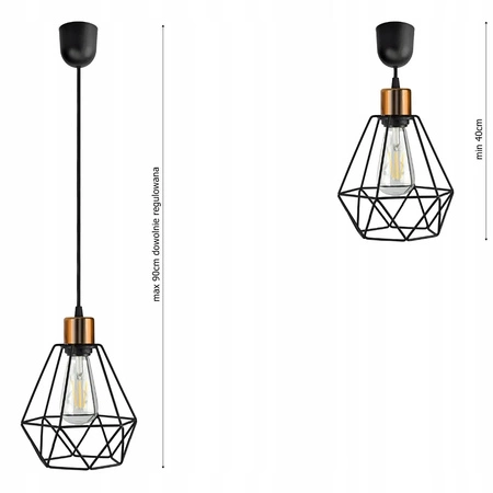Lampa Wisząca LX- 1312 Czarna + Miedź 1x E27 LEDLUX