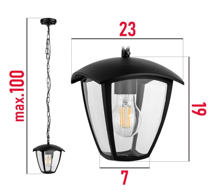 Lampa elewacyjna LED kinkiet ogrodowy LATARNIA wisząca Nowoczesna E27 LEL-0007 LEDLUX