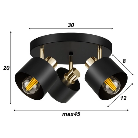 Lampa Sufitowa Żyrandol Plafon Czarna złota E27 Nowoczesna LED LX-1433