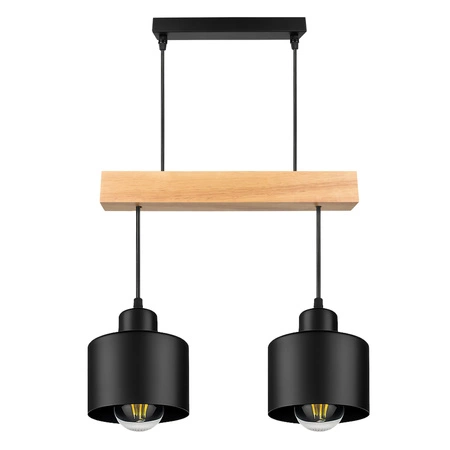 Lampa Wiszaca LX- 1394 Czarna + Drewno 2x E27 LEDLUX