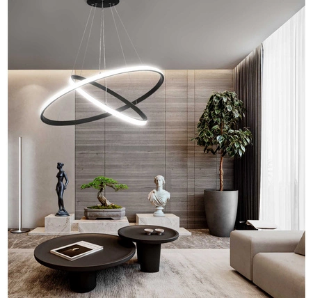 Lampa Sufitowa Wisząca LED Dwa Okręgi LX- 1104 49W Czarna 3000k- 6000k LEDLUX