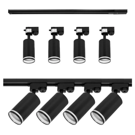 Zestaw Szyna Oświetleniowa Listwa 2m Czarna + 4x Reflektor Szynowy Spot Czarny + Pasek LEDLUX