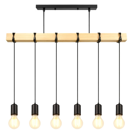 Lampa Wiszaca LX- 1321 Czarna + Drewno 6x E27 LEDLUX