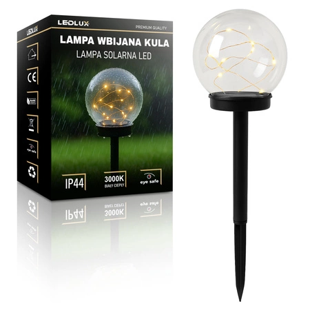 Lampa Solarna Ogrodowa LED Wbijana Ozdobna Dymiona Kulka Kula Szpikulec LSOL-049 LEDLUX