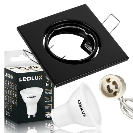 Zestaw Oprawa Halogenowa CT- 001 Czarna Kwadratowa + Żarówka GU10 12W biała zimna LEDLUX