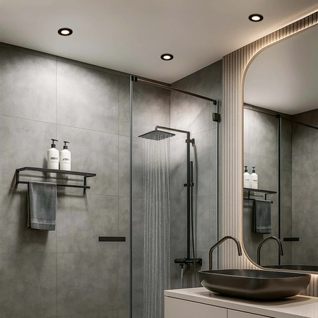 Zestaw 6x Oprawa Halogenowa Hermetyczna D-06 BLACK + 6x Żarówka GU10 12W biała ciepła LEDLUX