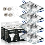 Zestaw 4x Oprawa Halogenowa Szklana LX-7005 Lustrzana Kwadratowa + Żarówka LED GU10 6,5W biała ciepła LEDLUX