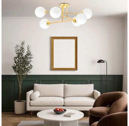 Lampa Sufitowa Wisząca Złota Biała Mleczne Szklane Kule Loft E27 NowoczesnaLX- 1405 Złota 6x E27 LEDLUX