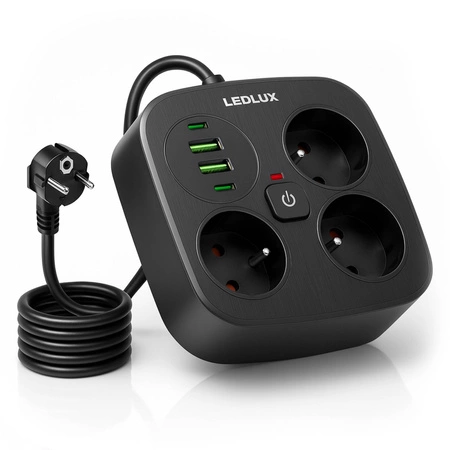 Przedłużacz Listwa Zasilająca Sieciowa 3 Gniazda 230V 3M 4x USB Ładowarka