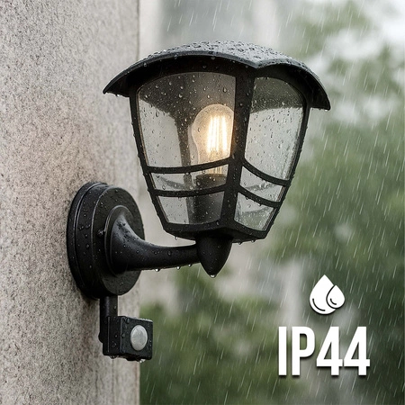 Lampa elewacyjna LED zewnętrzna kinkiet ogrodowy Premium LEL-0008 PIR CZARNA LEDLUX