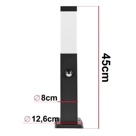 Lampa Ogrodowa Stojąca Słupek E27 LX-810 BLACK 45cm PIR LEDLUX