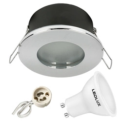 Zestaw Oprawa Halogenowa Hermetyczna D-06 CHROM + Żarówka GU10 3,5W biała neutralna LEDLUX
