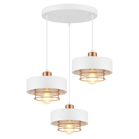 Lampa Wisząca LX- 1185 Biała + Miedź 3x E27 LEDLUX
