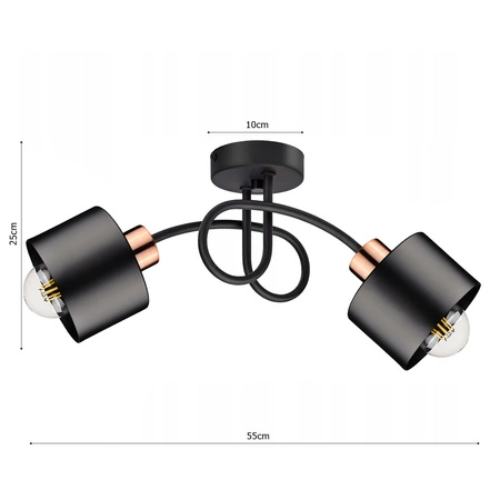 Lampa Sufitowa LX- 1125 Czarna + Miedź 2x E27 LEDLUX