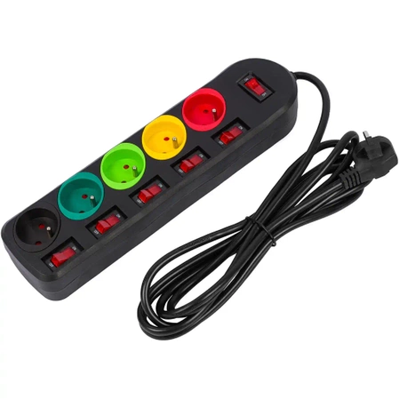 Przedłużacz Listwa Zasilająca 5 gniazd 3m KOLOROWE LEDLUX