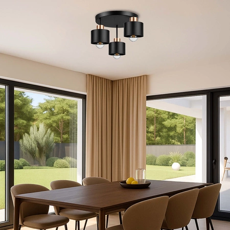 Lampa Sufitowa LX- 1020 Czarna + Miedź 3x E27 LEDLUX