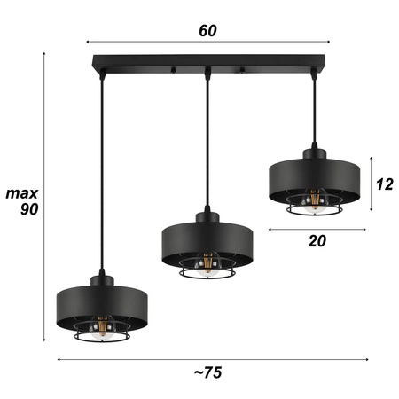 Lampa Wisząca LX- 1186 Czarna 3x E27 LEDLUX