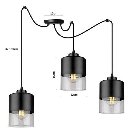 Lampa Wisząca LX- 1275 Czarna 3x E27 LEDLUX