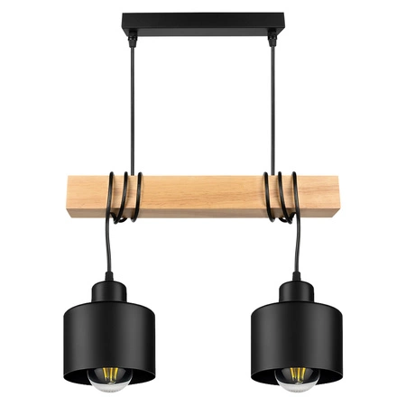 Lampa Wiszaca LX- 1394 Czarna + Drewno 2x E27 LEDLUX