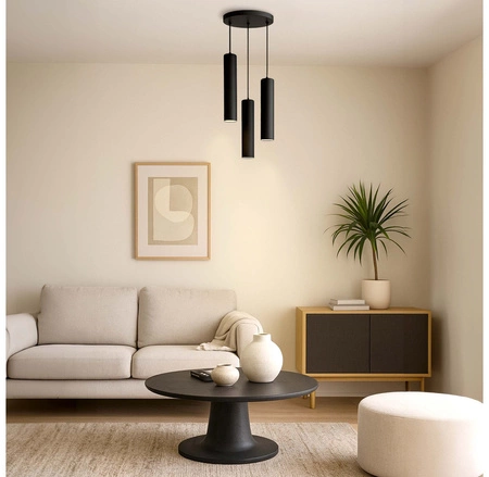 Lampa Sufitowa Wisząca Żyrandol Plafon Tuba Tuby metalowa Czarna LED LX-1354 Czarna 3x GU10 LEDLUX