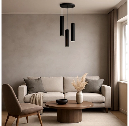 Lampa Sufitowa Wisząca Żyrandol Plafon Tuba Tuby metalowa Czarna LED LX-1354 Czarna 3x GU10 LEDLUX