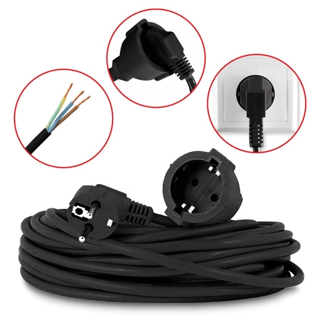 PRZEDŁUŻACZ OGRODOWY DO LAMPEK KOSIARKI BUDOWLANY GRUBY SZNUR 5m BLACK LEDLUX