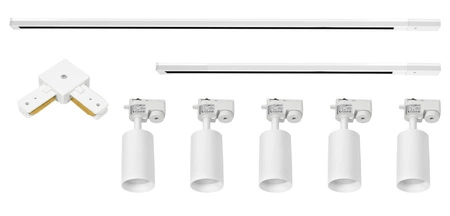 Zestaw Szyna Oświetleniowa Listwa 1m+ 2m Biała + 5x Reflektor Szynowy Spot Biały + Łącznik Biały Typ L LEDLUX