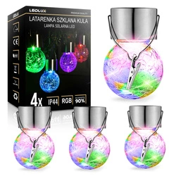 4x Lampka lampa SOLARNA Ogrodowa LED LATARENKA Szklana Kula RGB różne kolory LSOL-065 LEDLUX