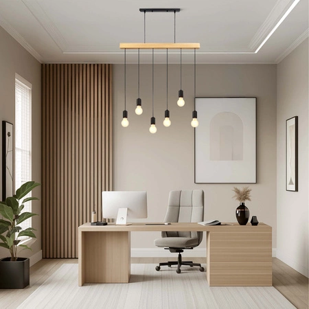 Lampa Wiszaca LX- 1321 Czarna + Drewno 6x E27 LEDLUX