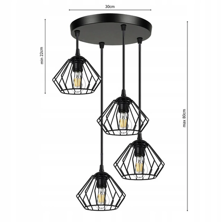 Lampa Wisząca LX- 1056 Czarna 4x E27 LEDLUX