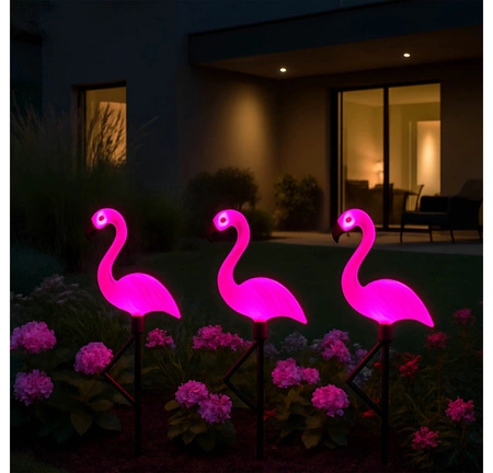 LAMPA SOLARNA Lampy solarne OGRODOWA LED 3x Zestaw Flaming flamingi Solarne LSOL-046 LEDLUX