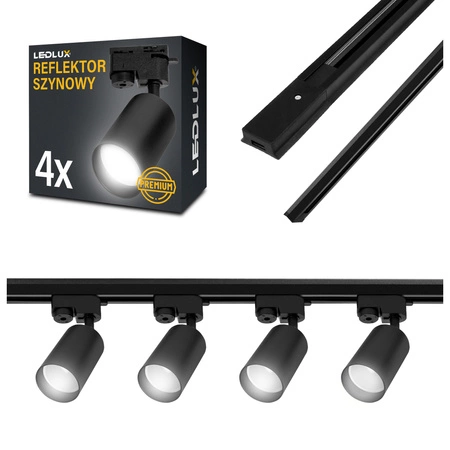 Zestaw Szyna Oświetleniowa Listwa 2m Czarna + 4x Reflektor Szynowy Spot Czarny LEDLUX