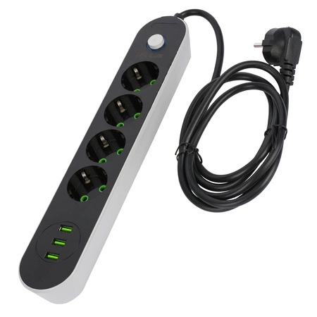 PRZEDŁUŻACZ listwa 2m 4 gniazda + 3x USB LEDLUX