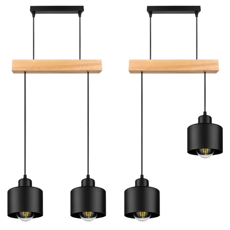 Lampa Wiszaca LX- 1394 Czarna + Drewno 2x E27 LEDLUX