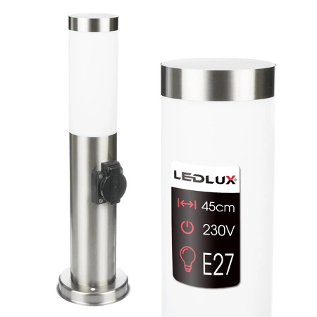 Lampa Ogrodowa Stojąca Słupek E27 LX- 710 Inox 45cm Gniazdo LEDLUX