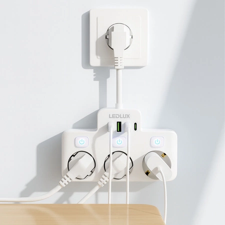 Przedłużacz Listwa Zasilająca Rozdzielacz Rozgałęźnik 3 Gniazda 230V 4x USB