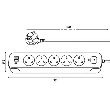 Przedłużacz Listwa Zasilająca Sieciowa 5 Gniazd 230V 3M 3x USB Ładowanie