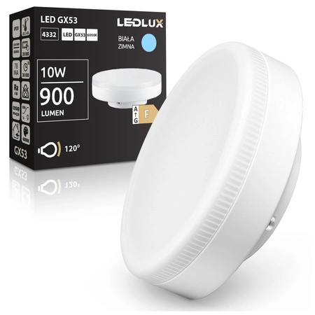 Żarówka LED GX53 10W 900 lm Energooszczędna Mocna biała zimna 6000K LEDLUX