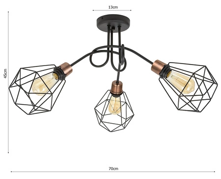 Lampa Sufitowa LX- 1313 Czarna + Miedź 3x E27 LEDLUX