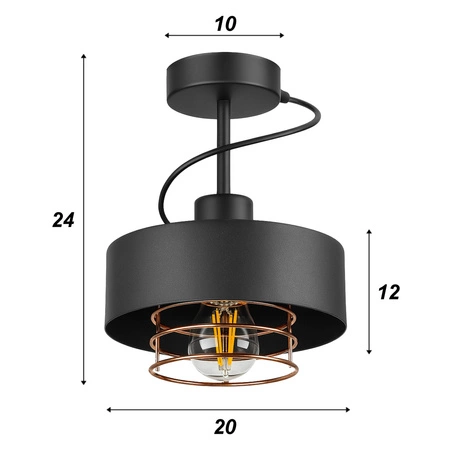 Lampa Sufitowa LX- 1259 Czarna + Miedź 1x E27 LEDLUX