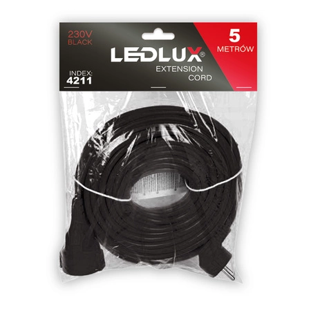 PRZEDŁUŻACZ OGRODOWY DO LAMPEK KOSIARKI BUDOWLANY GRUBY SZNUR 5m BLACK LEDLUX